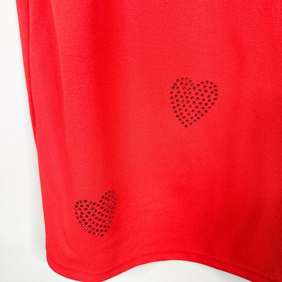Planet Gold Red Rhinestone Heart Square Neck Front Slit Mini Dress - Picture 4 of 8
